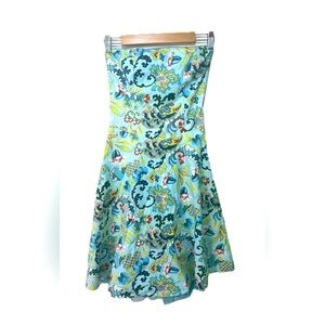 Ruby Rox Dress Womans SZ 3 Aqua Floral Strapless Zip With Tule Under Skirt
